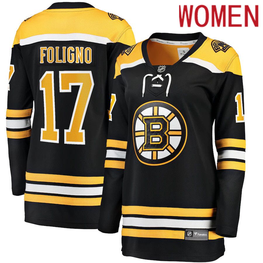 Women Boston Bruins #17 Nick Foligno Fanatics Branded Black Home Breakaway Player NHL Jersey